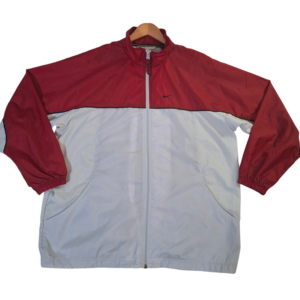 Vintage Nike Windbreaker Jacket Mens Medium Red Light Grey Colorblock Full Zip